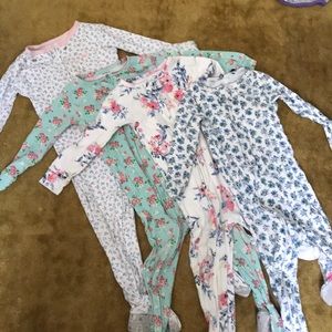 Lot of 4 Carter’s floral footed pajamas
